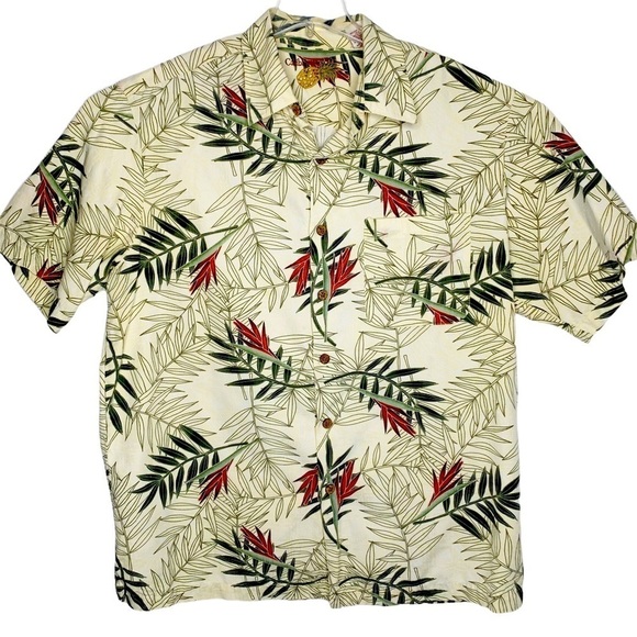 Caribbean Silk Blend Hawaiian Short Sleeve Shirt Size L Coconut Button Beige - Picture 4 of 10